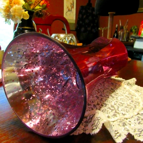 💗Sensational Vintage Art Deco Nouveau Style Tulip Pink & Silver Iridescent Vase - Picture 10 of 16